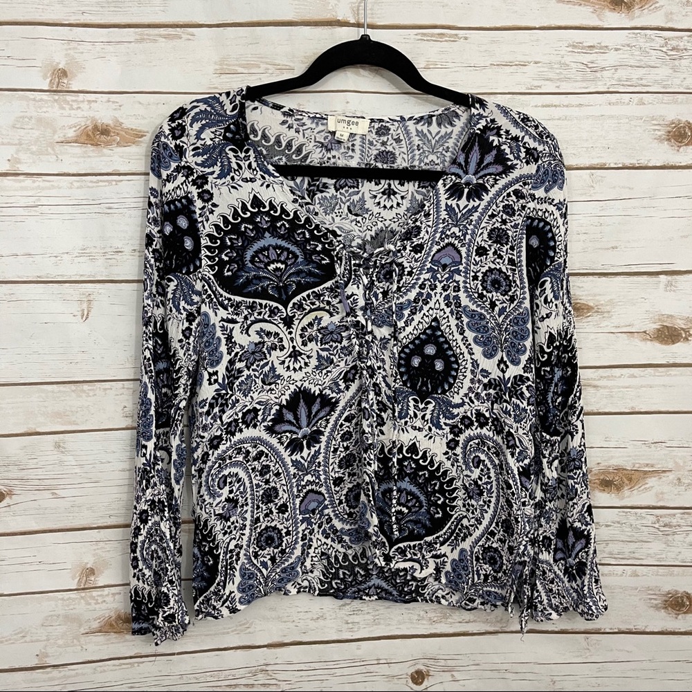 UMGEE Floral Boho Front Tie Long Sleeve Blouse M